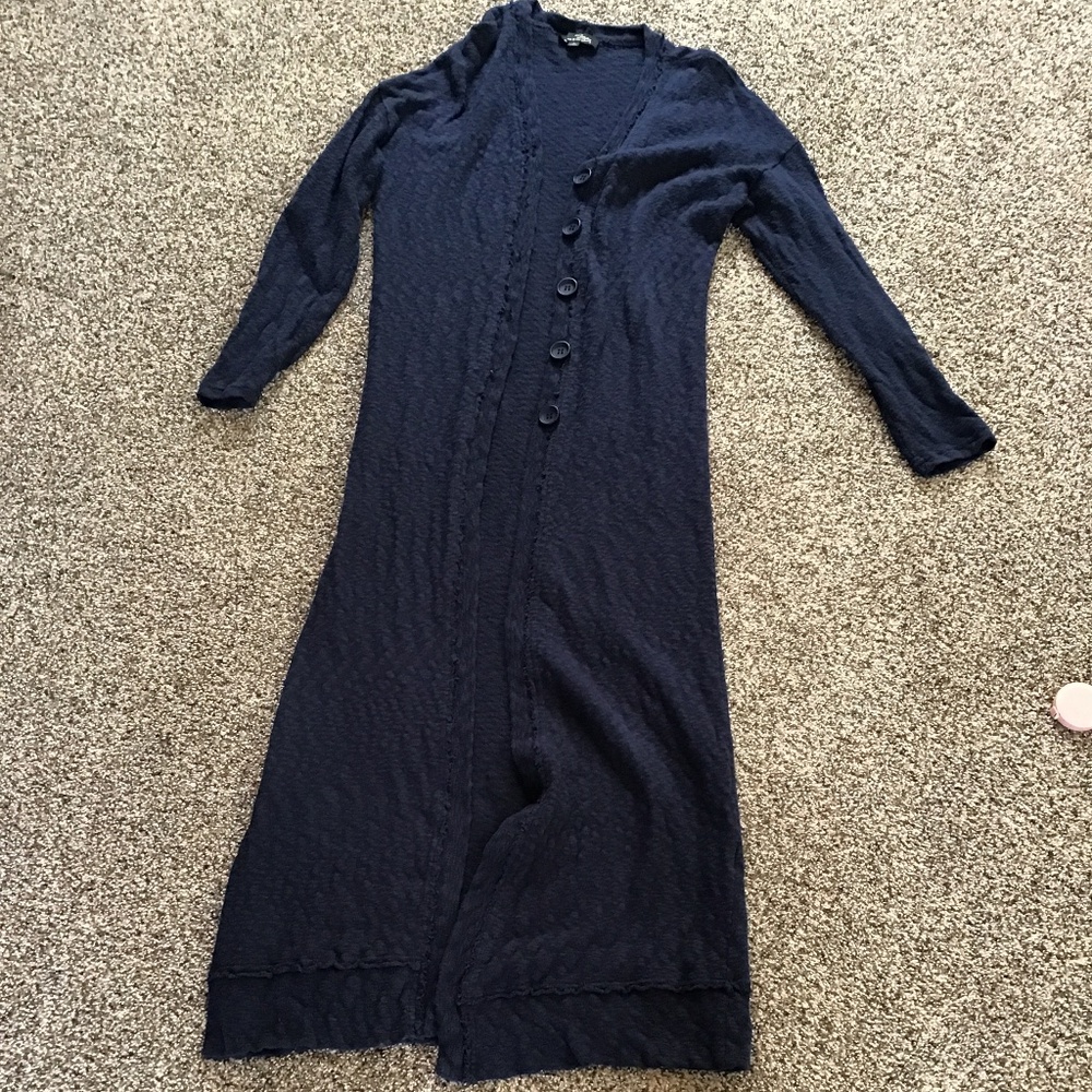 Long, Blue Button Front Duster  Sz L